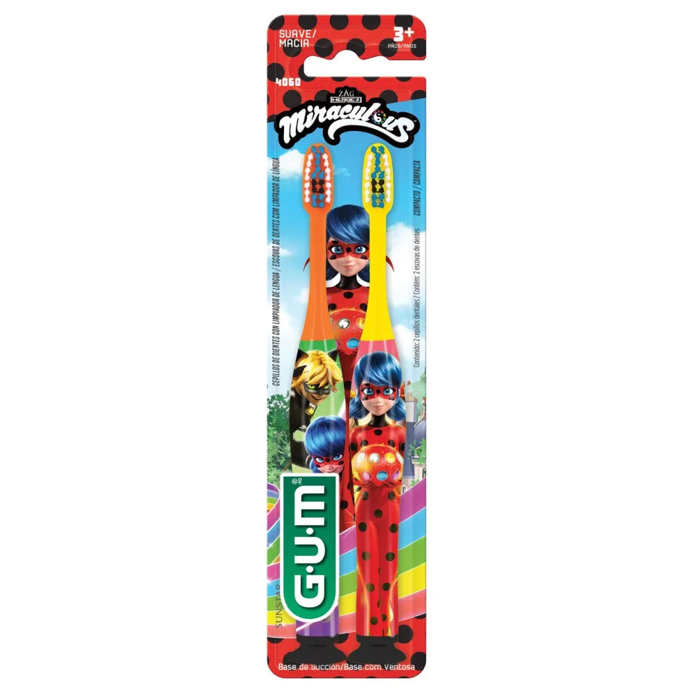 Escova Dental Gum Miraculous Com 2 +3anos 4060