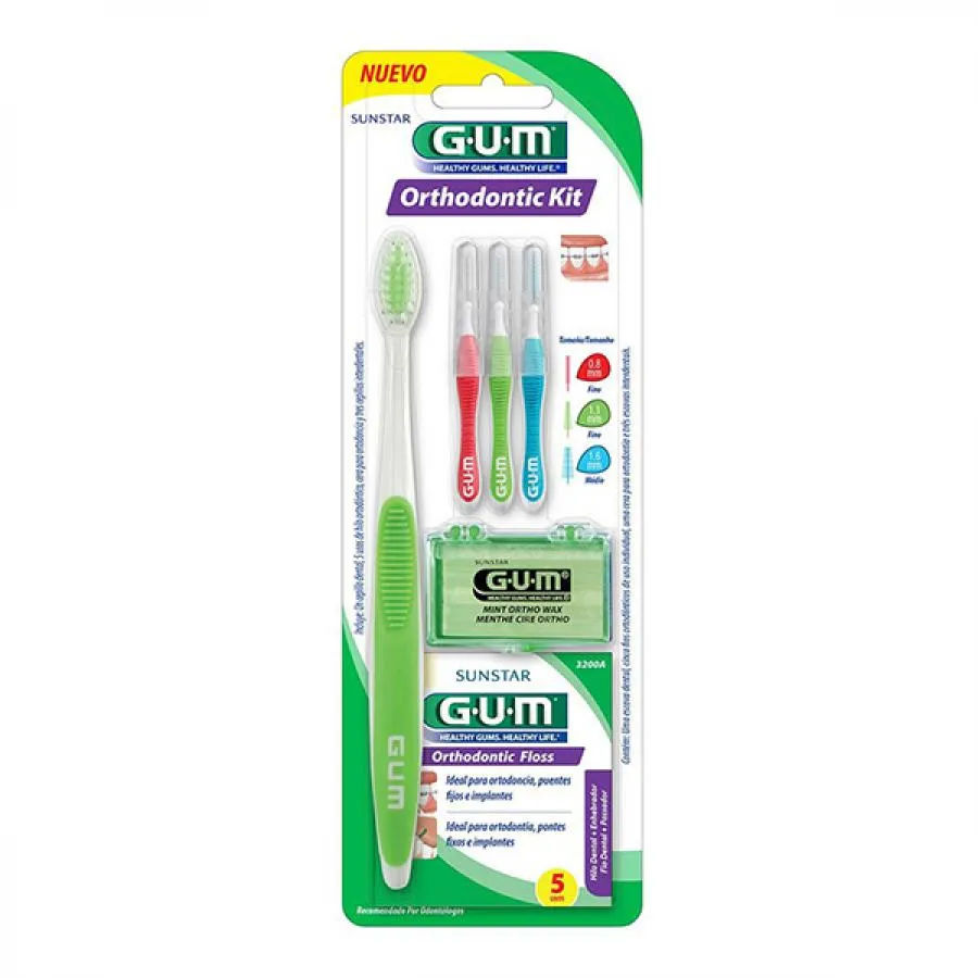 Kit Ortodontico Gum Escova + Interdental + Fio + Cera