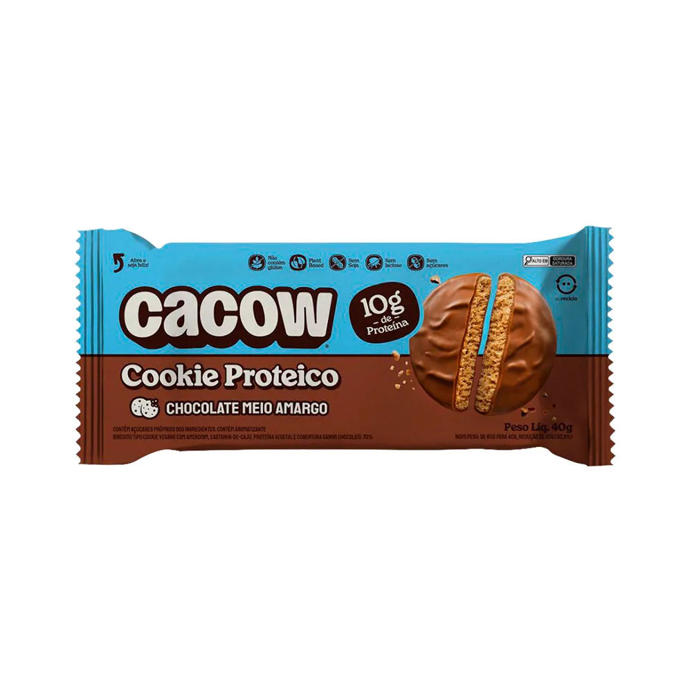 Biscoito Cacow Cookie Proteico Chocolate Meio Amargo 40gr