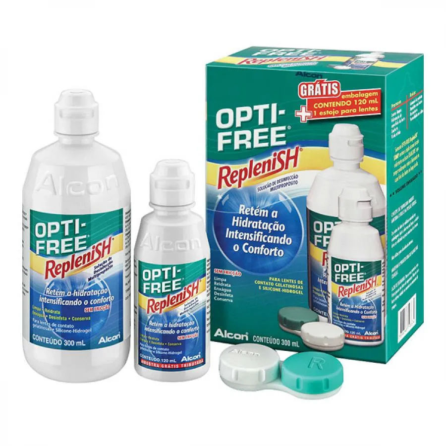 Opti-free Replenish Solução 300ml + 120ml + Estojo Para Lentes