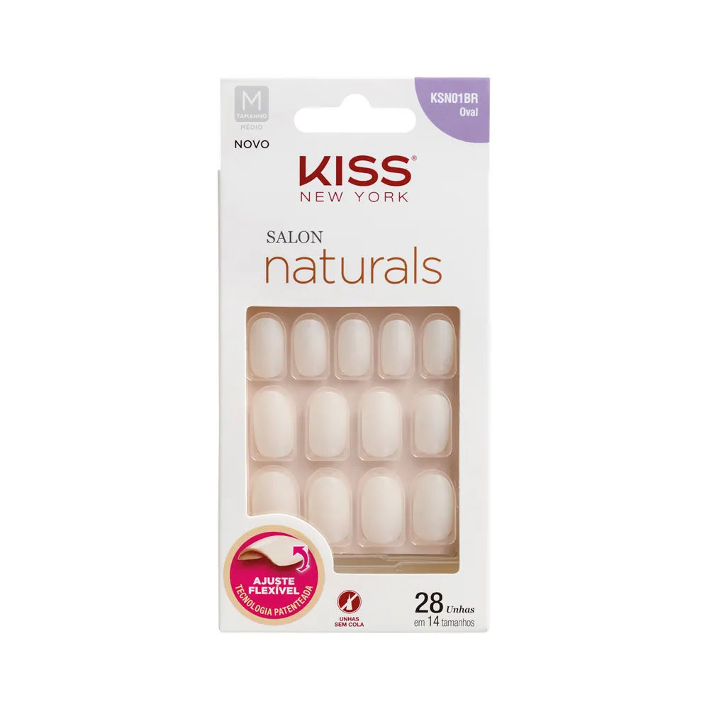 Unhas Postiças Kiss New York Salon Natural Médio Oval Com 28 Unidades