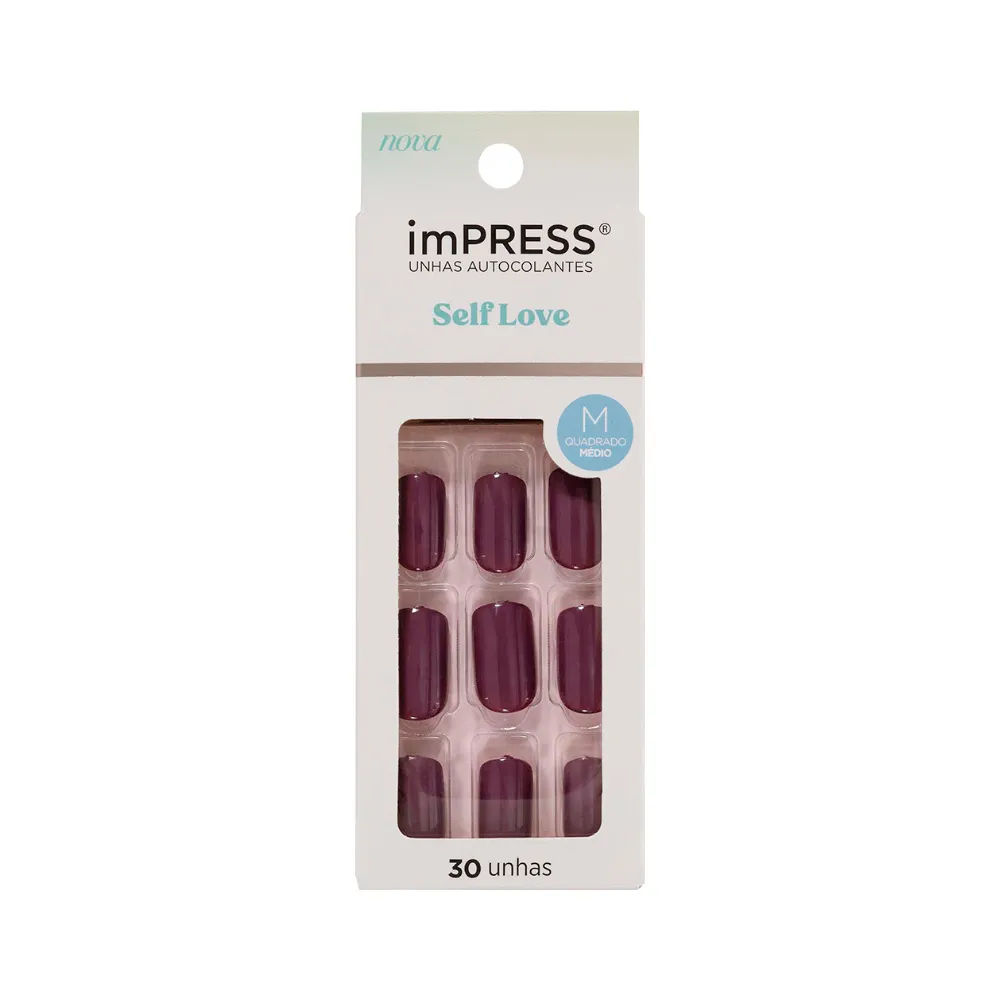 Unhas Posticas Kiss Impress Quadrado Medio Tea