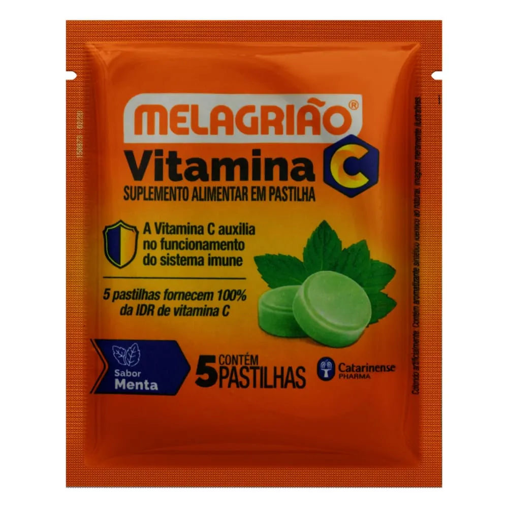 Melagriao Pastilha De Vitamina C Sabor Menta - Sache Com 5 Pastilhas