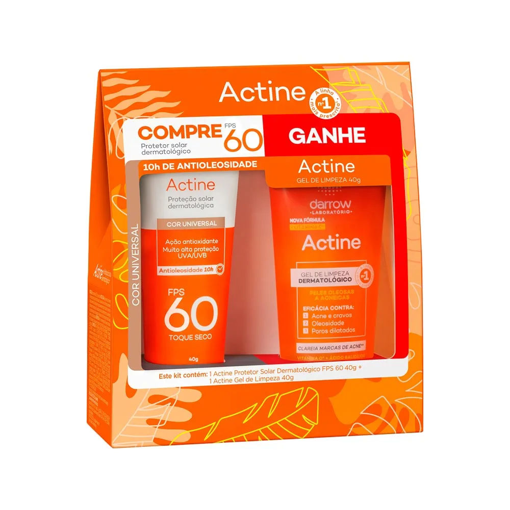 Kit Darrow Actine Protetor Solar Dermatológico Fps60 Com Cor 40g + Gel  De Limpeza 40g