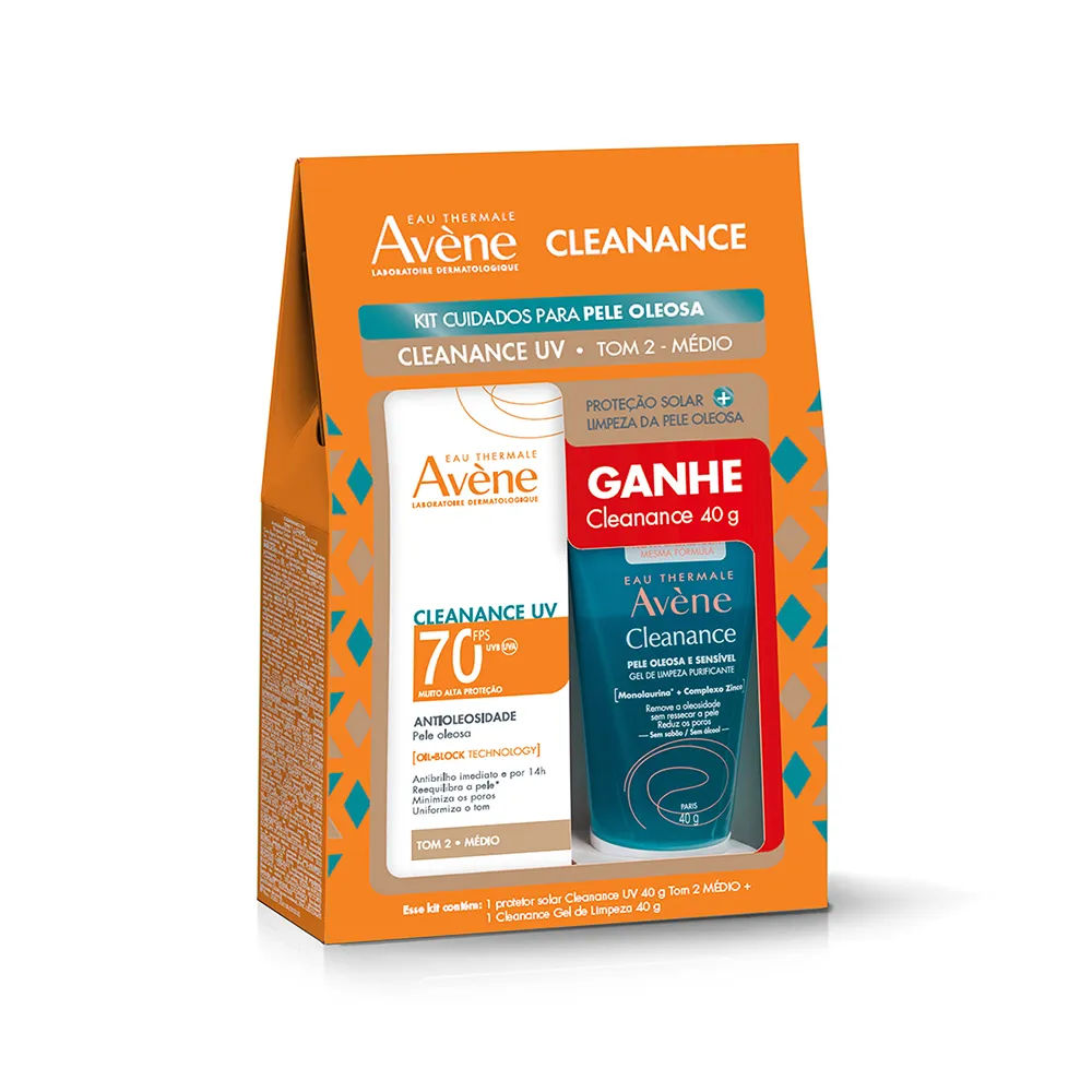 Kit Avene Cleanance Uv Protetor Solar Fps70 Tom 2 Medio 40gr + Gel De  Limpeza 40gr Especial