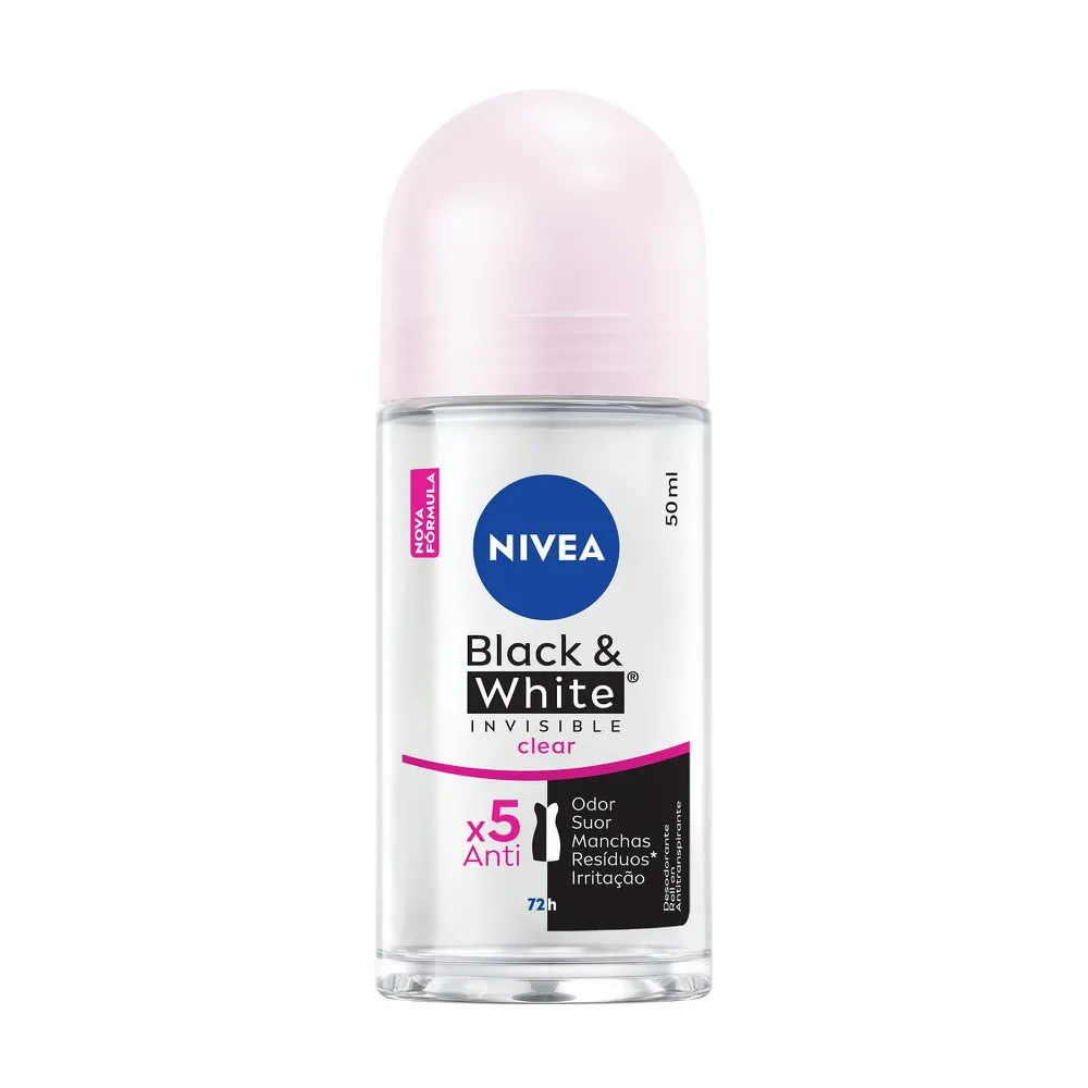 Desodorante Antitranspirante Roll-on Nivea Invisible Black & White Clear Feminino 50ml