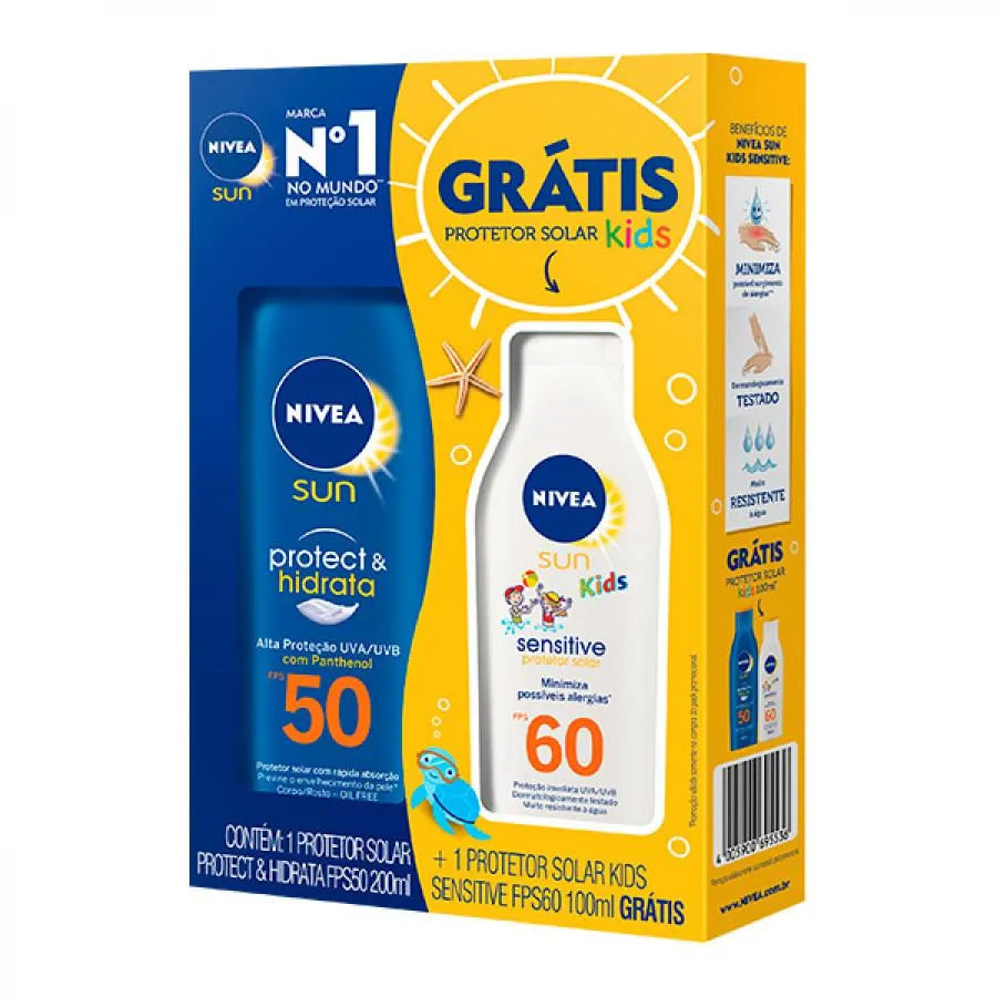 Protetor Solar Nivea Protect & Hidrata FPS 50 200ml + Protetor Solar Kids Nivea FPS 60 100ml