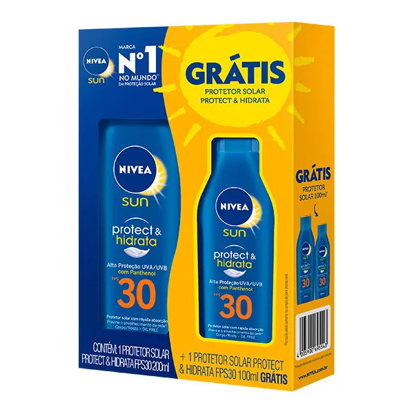 Protetor Solar FPS 30 Pele Normal e Seca NIVEA 200ml + Grátis Protetor Solar FPS 30 100ml