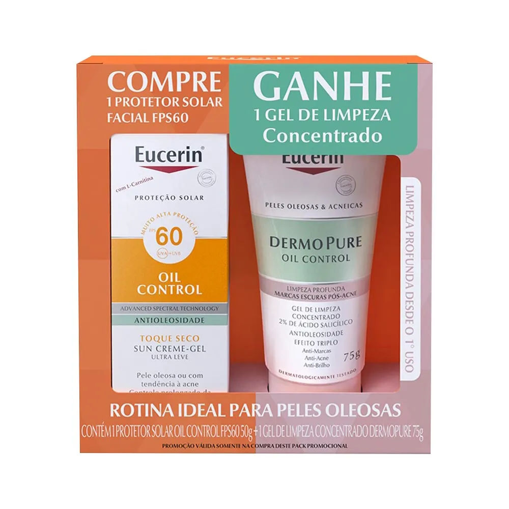Kit Eucerin Protetor Solar Oil Control Fps60 50gr + Gel De Limpeza  Concentrado 75gr Gratis Especial