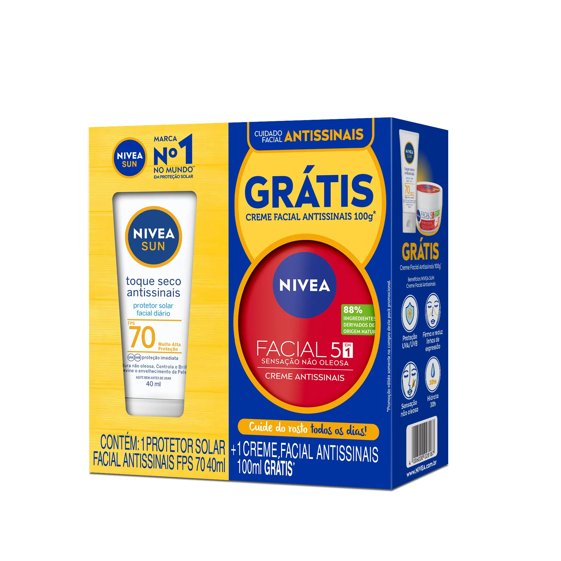 Protetor Solar Facial Nivea Antissinais FPS70 40g + Creme 100g