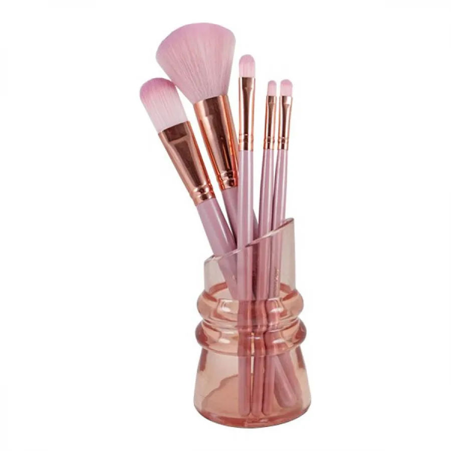 Pincel Jacki Design Para Maquiagem Com 5 Unidades Rosa+suporte