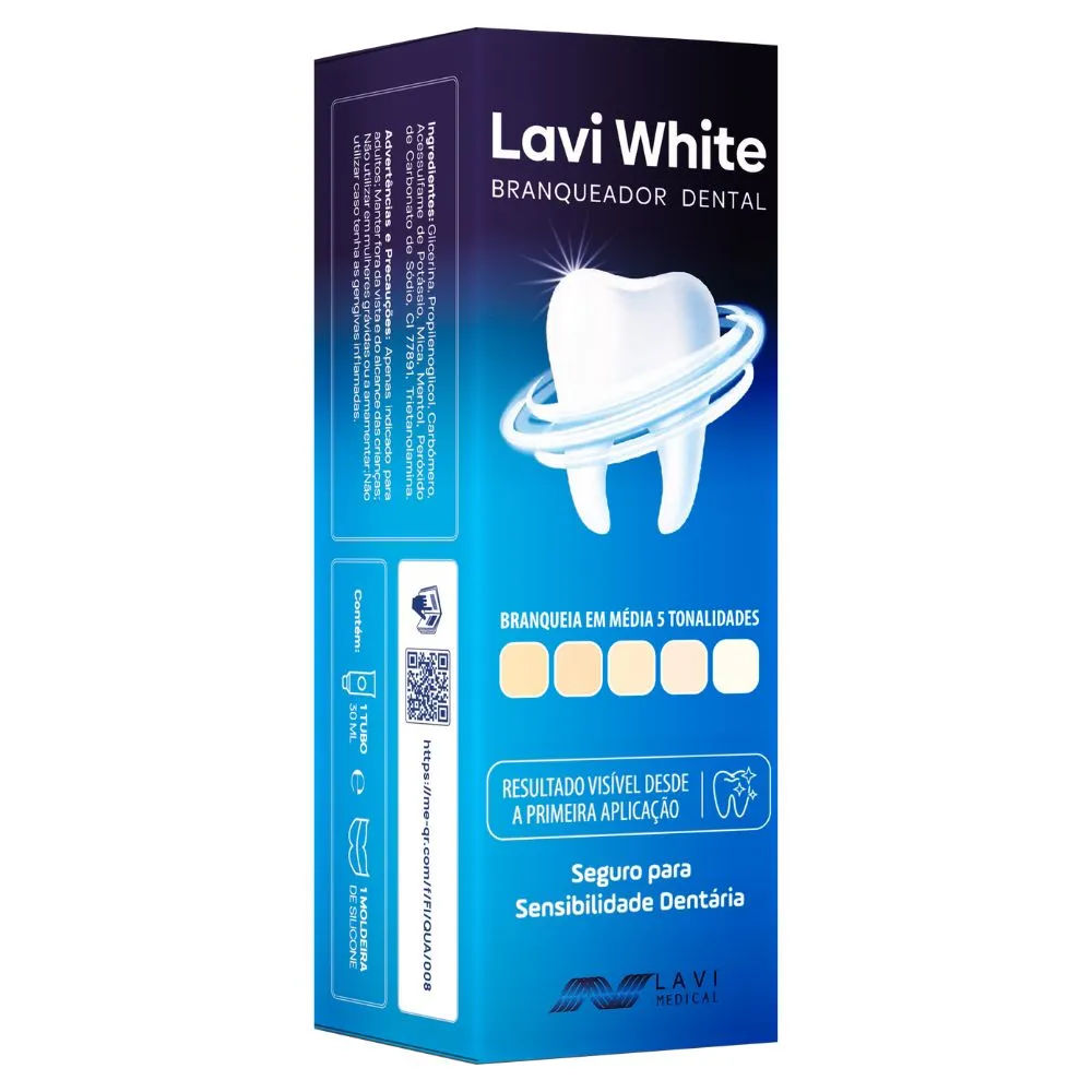 Branqueador Dental Em Gel Lavi White 30ml Com Moldeira De Silicone