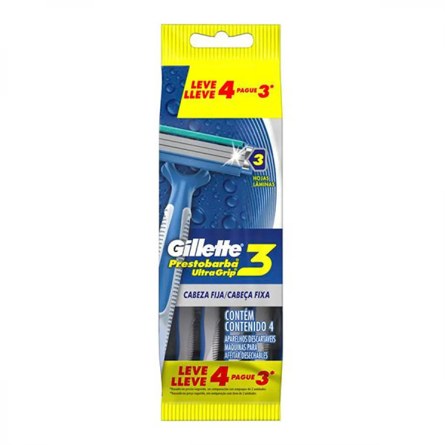 Aparelho de barbear descártavel Gillette prestobarba Ultragrip3 C/4 unidades