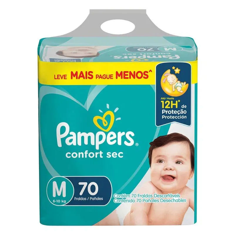 Fralda Pampers Confort Sec Bag Super M 70 Unidades