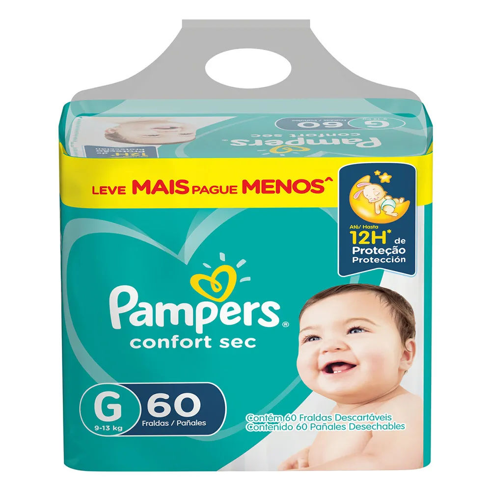 Fralda Pampers Confort Sec Bag Super G 60 Unidades