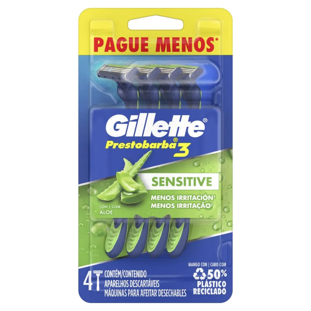 Aparelho de Barbear Gillette Prestobarba3 Sensitive Care Leve 4 Pague Menos