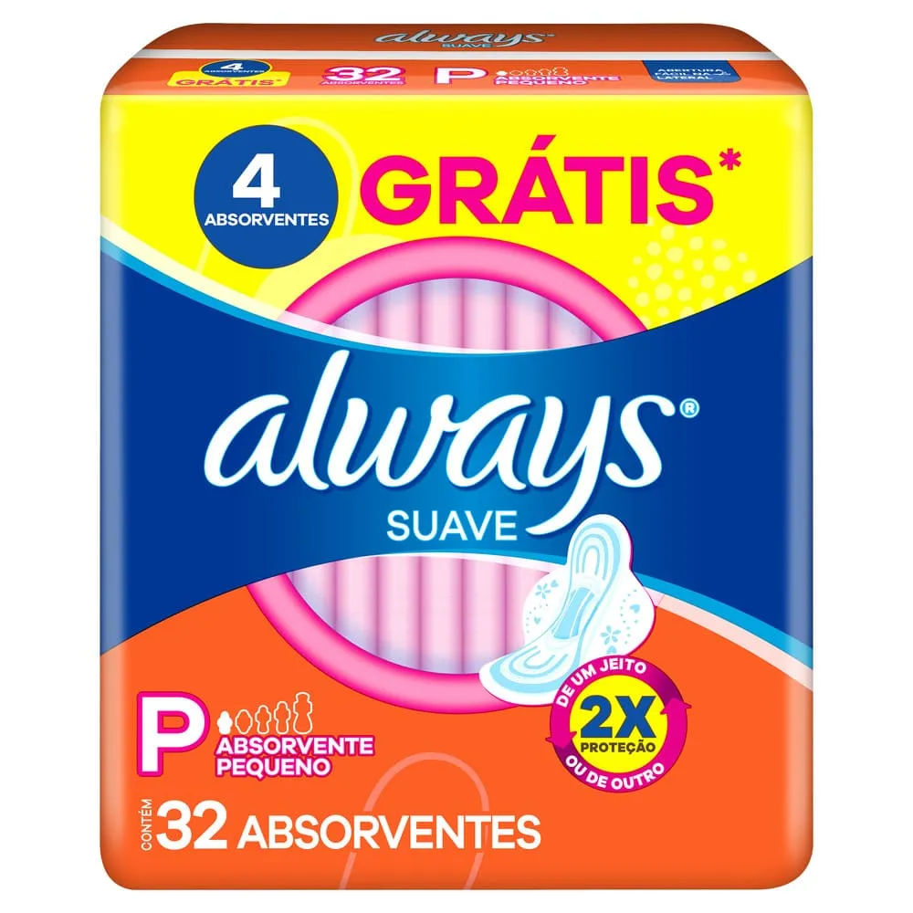 Absorvente Always Tamanho P Suave c/ Abas 32 Unidades