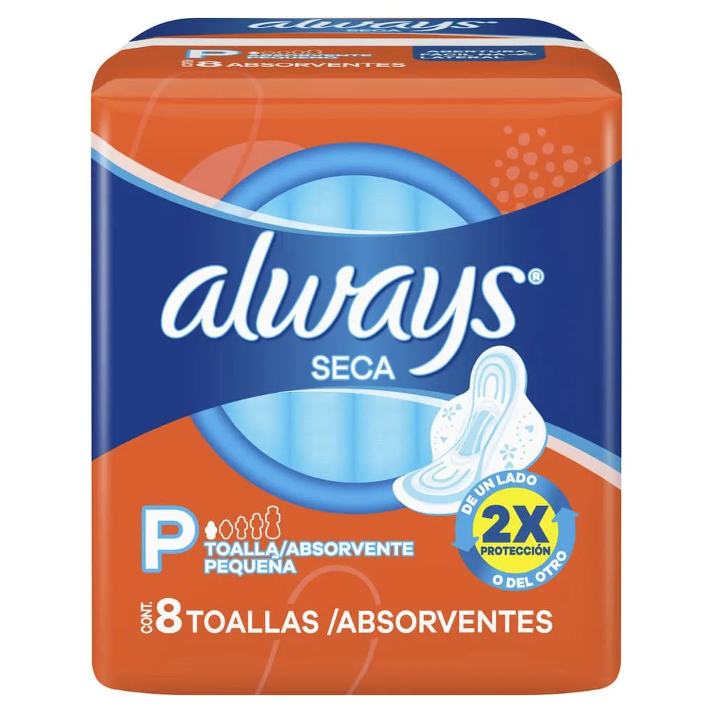 Absorvente Always Tamanho P Seca c/ Abas 8 Unidades