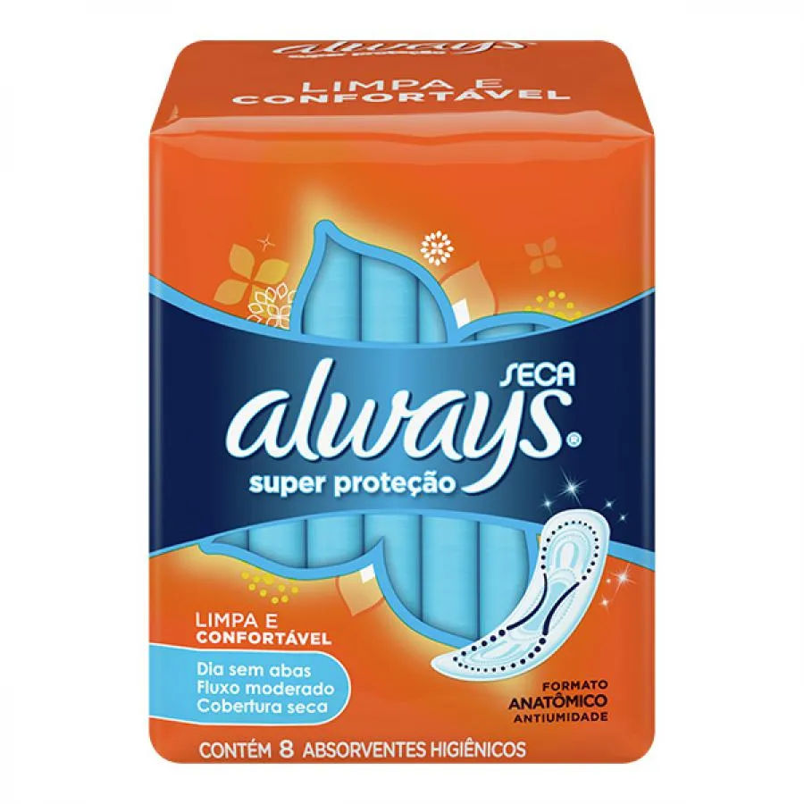 Absorvente Always Super Protecao Seca Sem Abas Com 8 Unidades