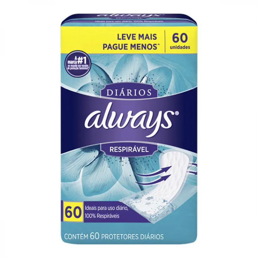 Protetor Diario Always Respiravel 60 Unidades Leve + Pague -