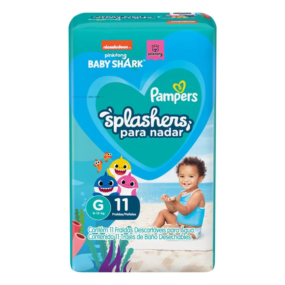 Fralda Pampers Splashers Baby Shark Praia e Piscina G 11 unidades