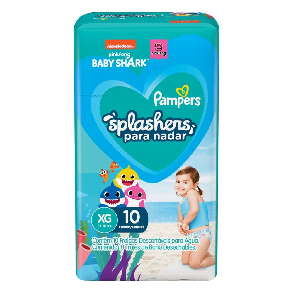 Fralda Pampers Splashers Baby Shark Praia e Piscina XG 10 unidades