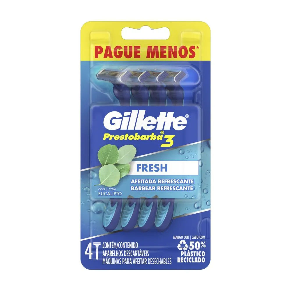 Aparelho Descartável para Barbear Gillette Prestobarba3 Fresh 4 Unidades