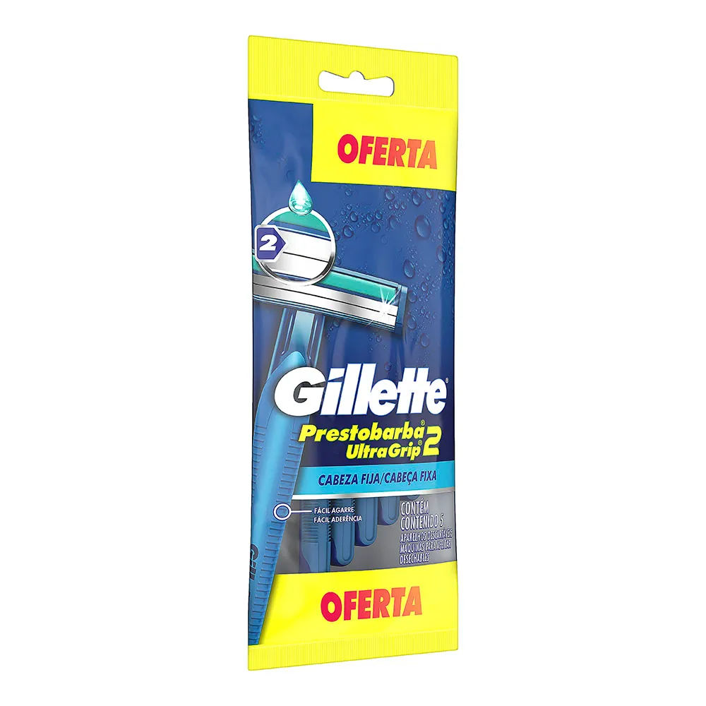 Aparelho Descartável Gillette Prestobarba2 Ultragrip Cabeça Fixa 5 Unidades