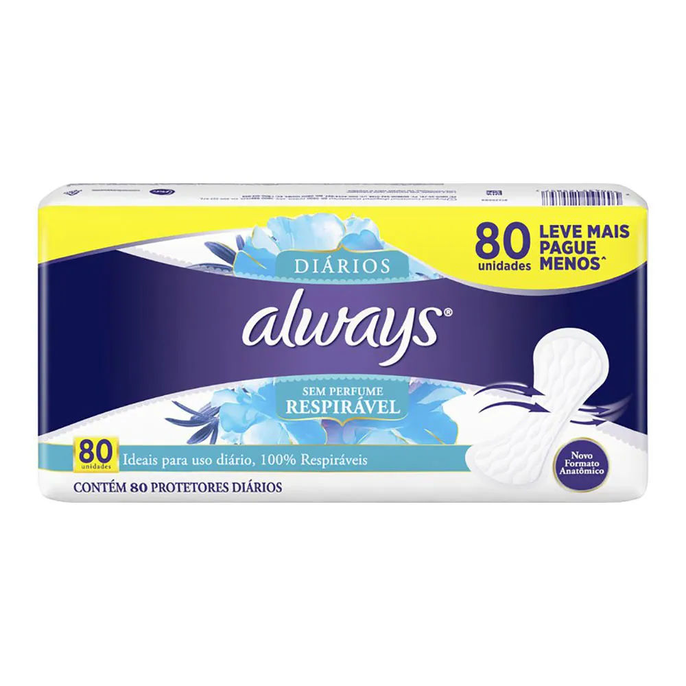 Protetor Diário Always Respirável Sem Perfume 80 Unidades