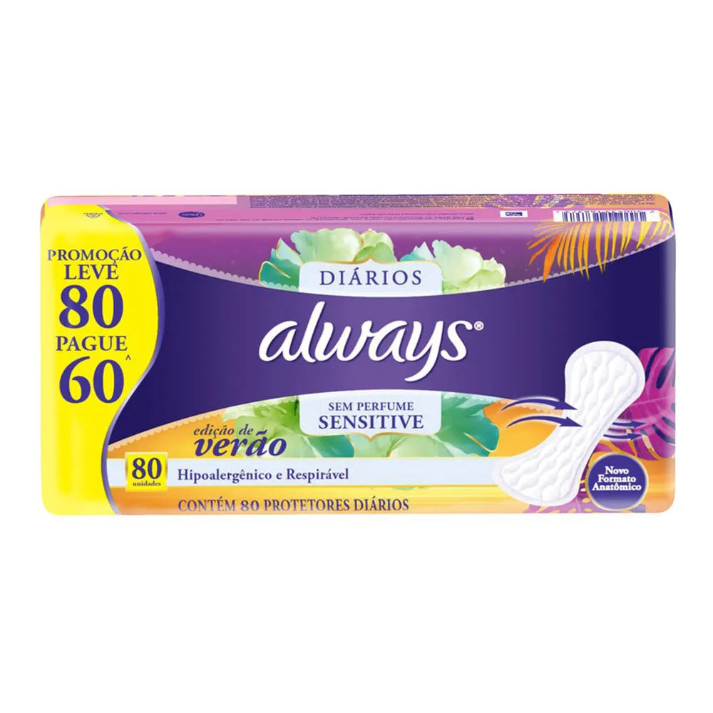 Protetor Diário Always Hipoalergênico Sem Perfume 80 Unidades