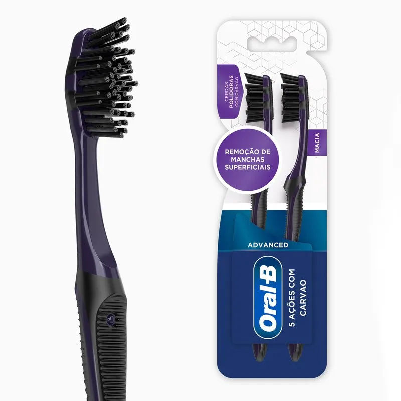 Escova Dental Oral-B 5 Ações Carvão Macia 2 Unidades