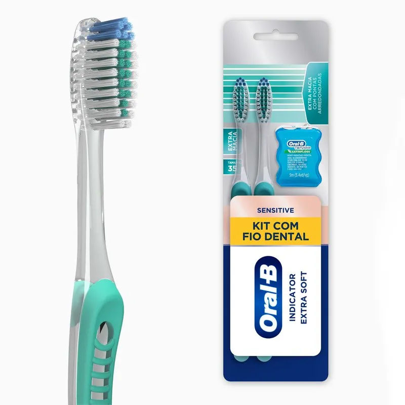 Escova Dental Oral-B Sensitive Extra Macia Soft com 2 Unidades + Fio Dental Satin Floss Menta