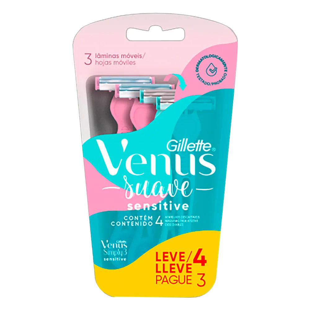 Aparelho Descartável para Depilar Gillette Venus Suave Sensitive 4 Unidades