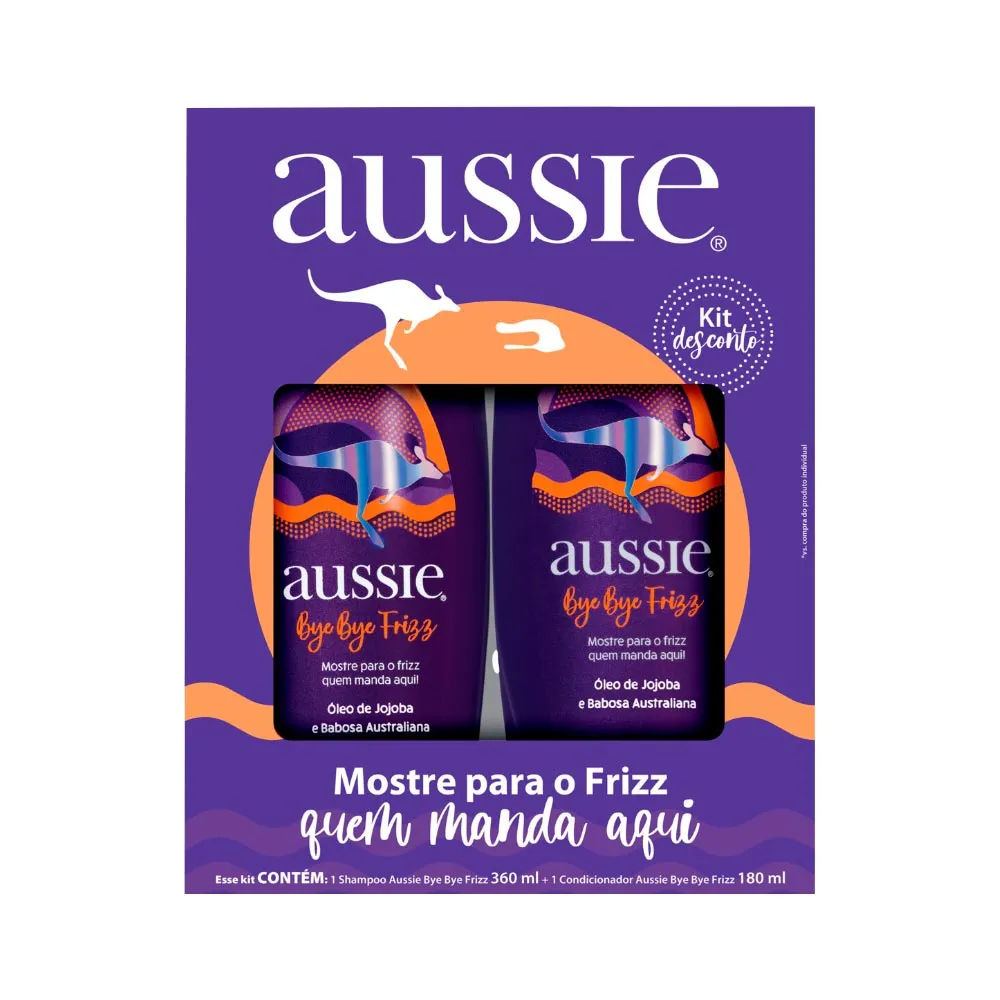 Kit Aussie Shampoo 360ml + Condicionador 180ml Bye Bye Frizz Maciez e Brilho