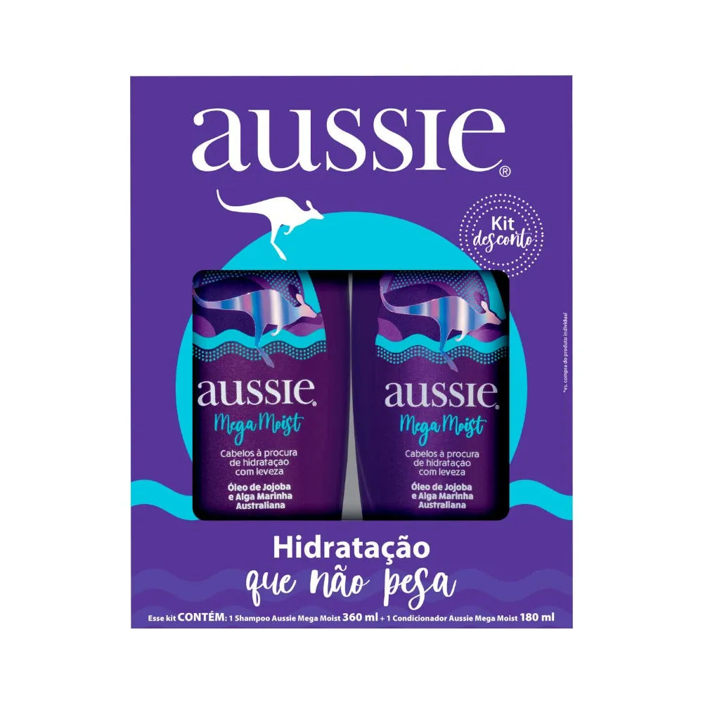 Kit Aussie Shampoo 360ml + Condicionador 180ml Mega Moist
