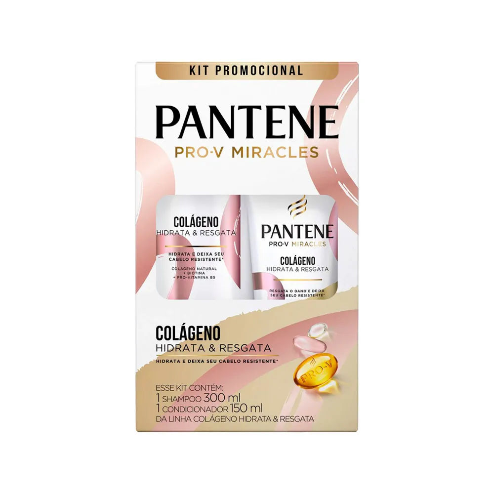 Kit Shampoo Pantene 300ml + Condicionador Pantene Colágeno Hidrata & Resgata 150ml