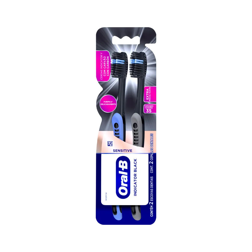 Escova Dental Oral-B Extramacia Sensitive Indicator Black 2 Unidades