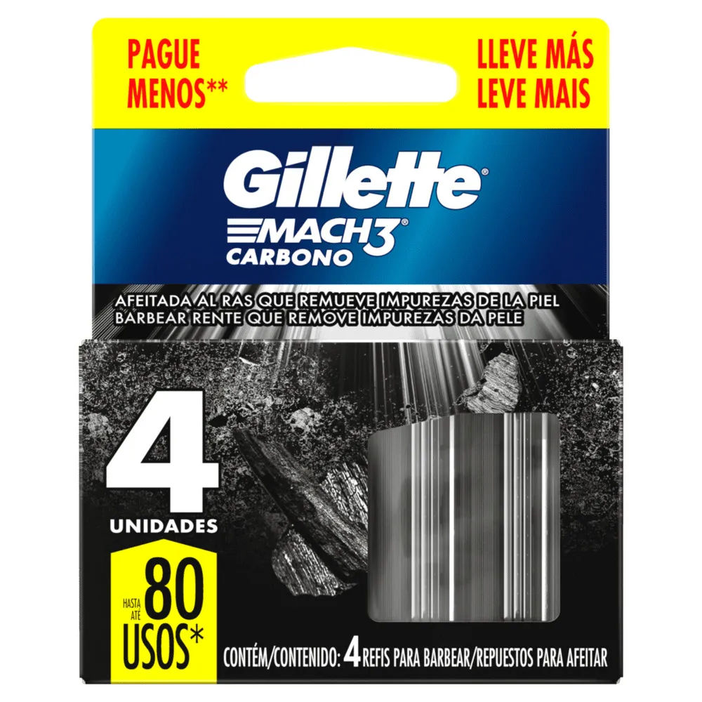 Carga de Aparelho para Barbear Gillette Mach3 Carbono 4 Unidades