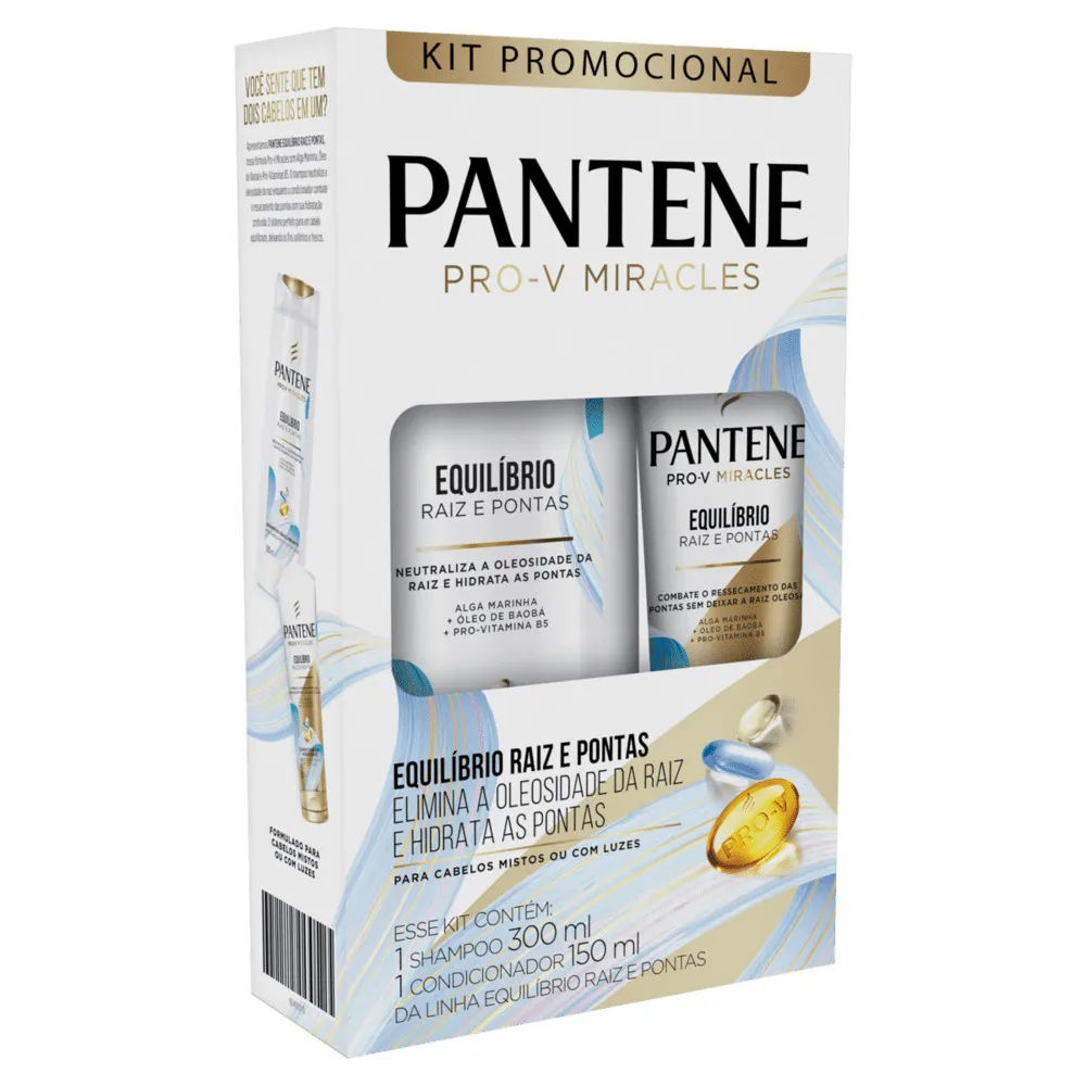 Kit Shampoo Pantene 300ml + Condicionador Pantene Equilíbrio Raiz e Pontas 150ml
