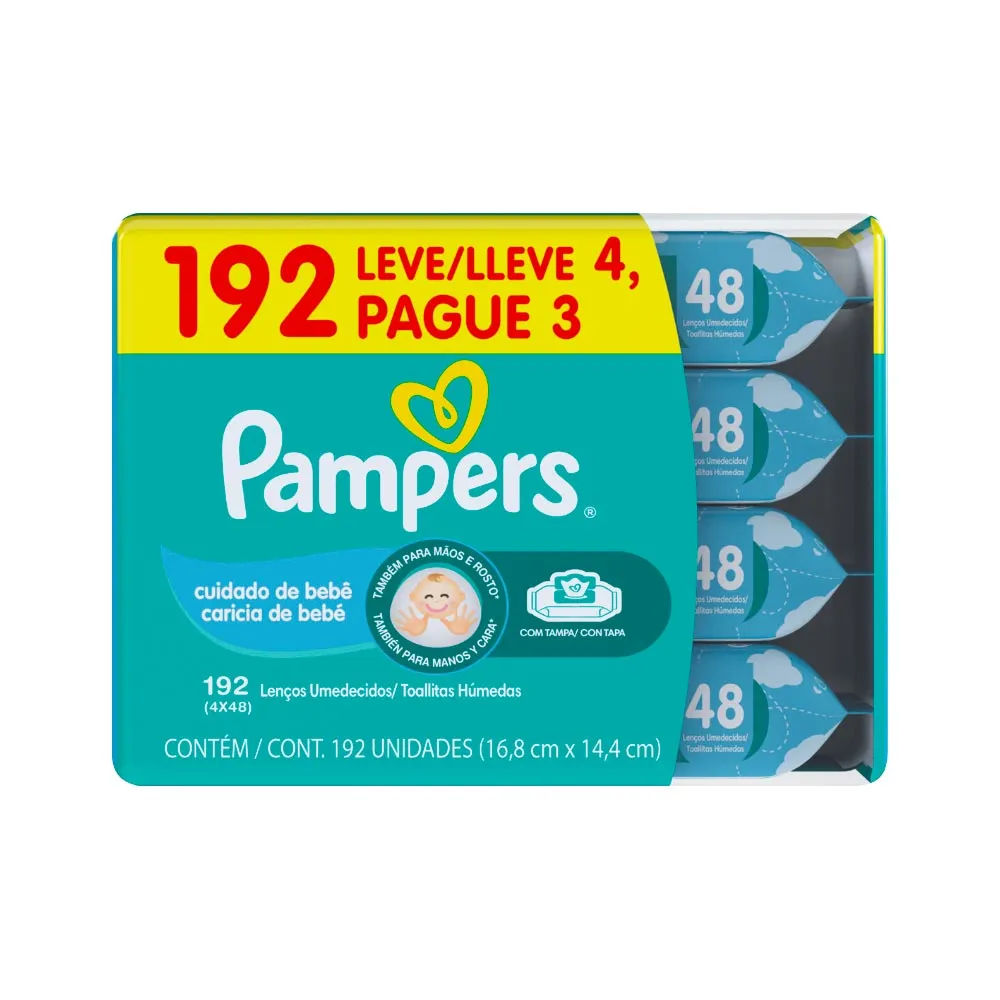 Lenços Umedecidos Pampers Cuidado de Bebê Leve 4 Pague 3 192 Unidades