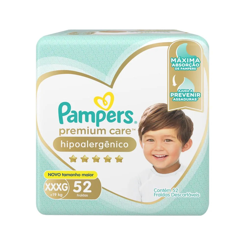 Fralda Pampers Premium Care Tamanho XXXG 52 Unidades