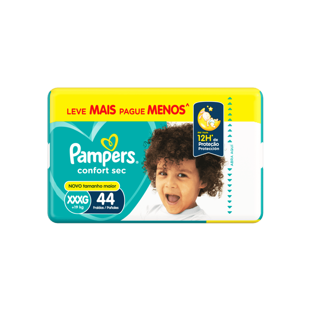 Fralda Pampers Confort Sec Bag Super XXXG 44 Unidades