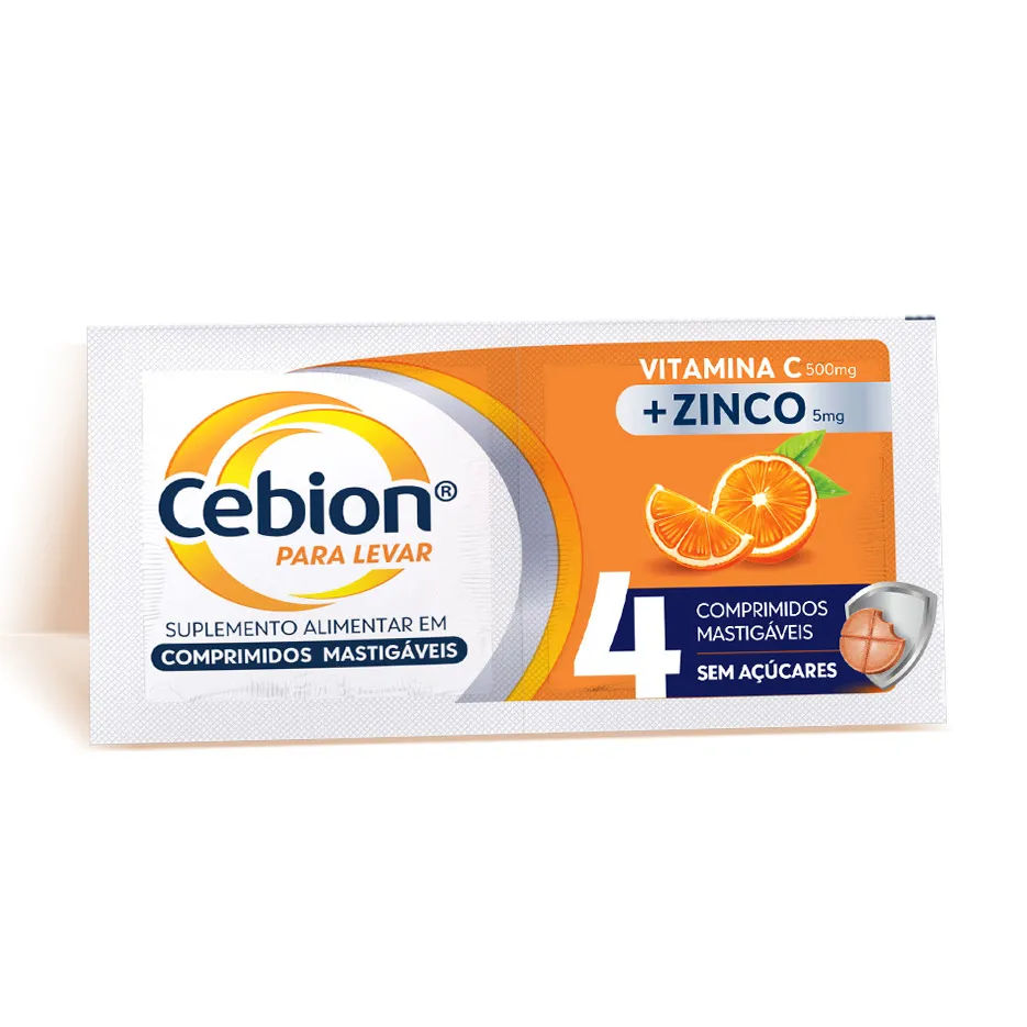 Cebion  Para Levar Vitamina C Imunidade Com 4 Comprimidos Mastigaveis  500mg+5mg Laranja