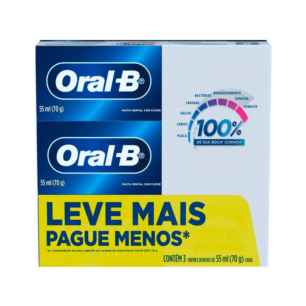 Creme Dental Oral-B 100% 3 Unidades 70g