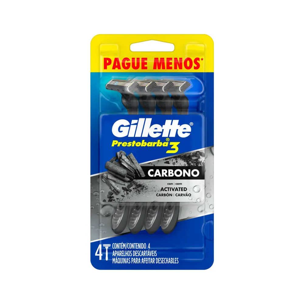 Aparelho Descartável Gillette Prestobarba3 Carbono 4 Unidades