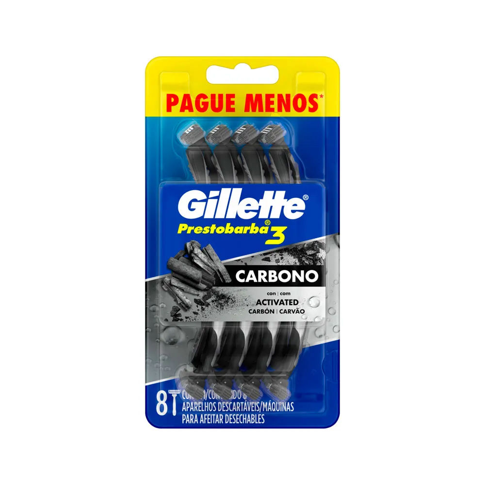 Aparelho Gillette Prestobarba3 Carbono Descartável 8 Unidades