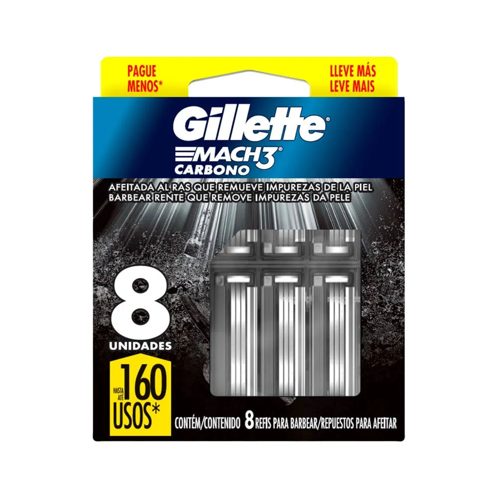 Carga Gillette Mach3 Carbono Leve 8 Pague Menos