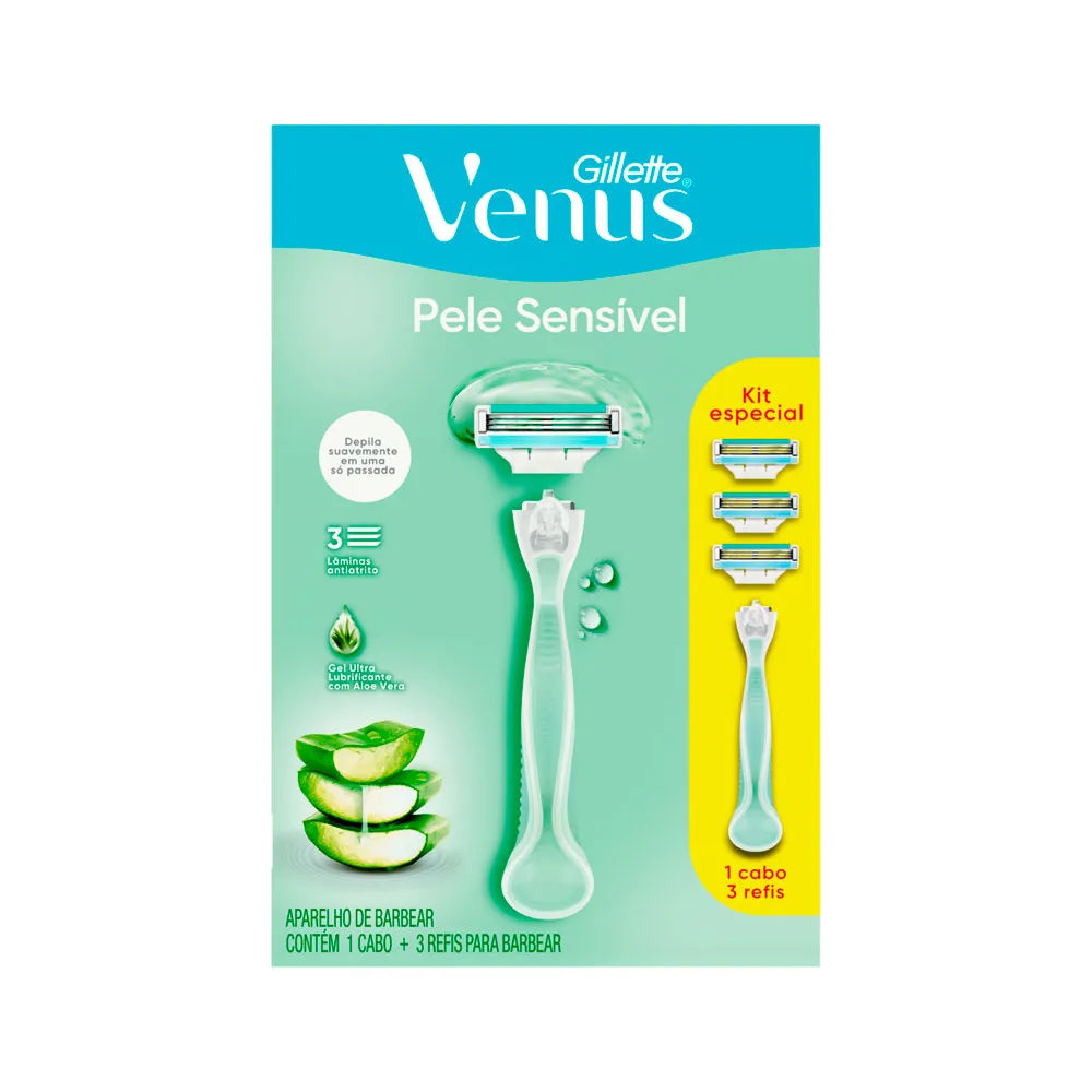 Aparelho Gillette Venus Pele Sensivel + 3 Refis Especial