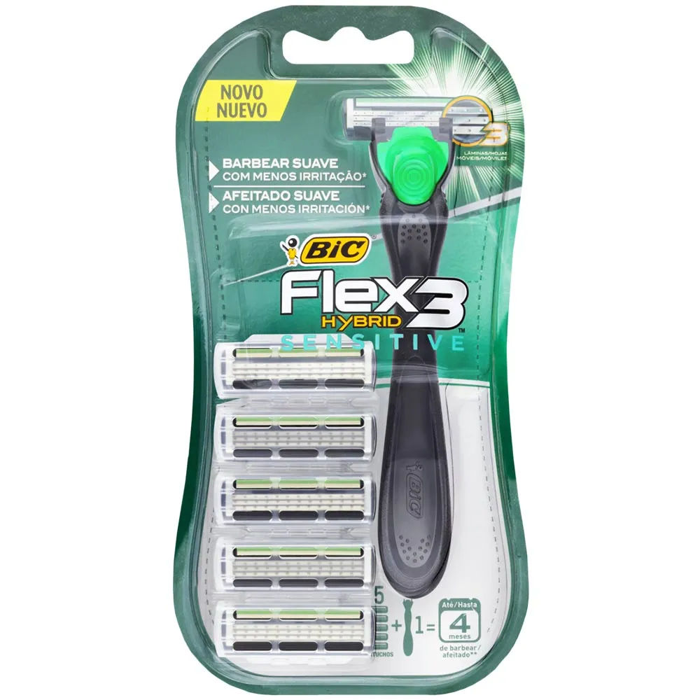 Aparelho +lamina Bic Flex3 Com 1+5 Hybrid Sensitive