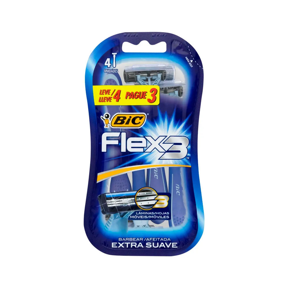 Aparelho Descartável Para Barbear Extra Suave Bic Flex 3 Leve 4 Pague 3  Unidades